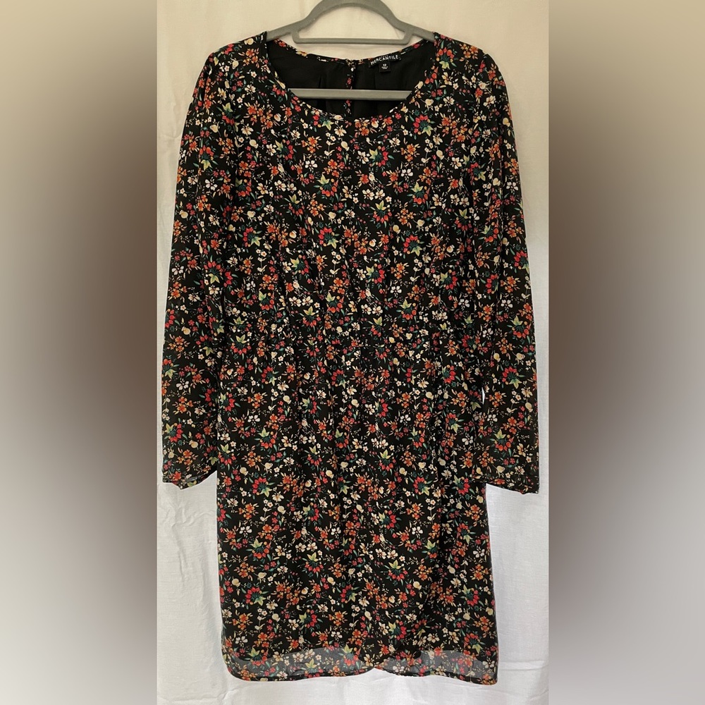 J. Crew Factory black floral tulip-hem long-sleeve dress size 12